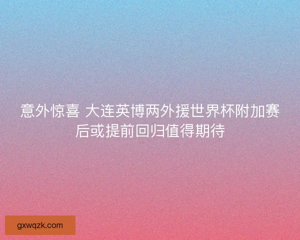 意外惊喜 大连英博两外援世界杯附加赛后或提前回归值得期待